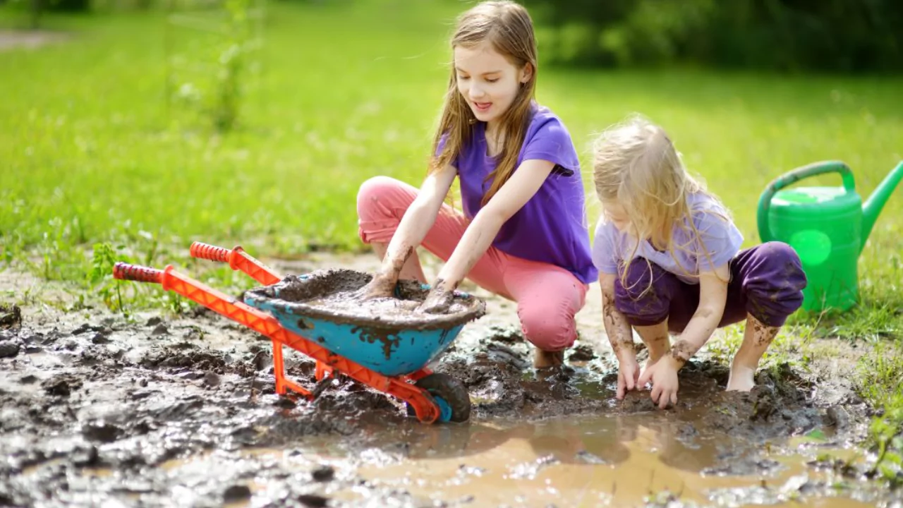 Playing in potting soil for kids