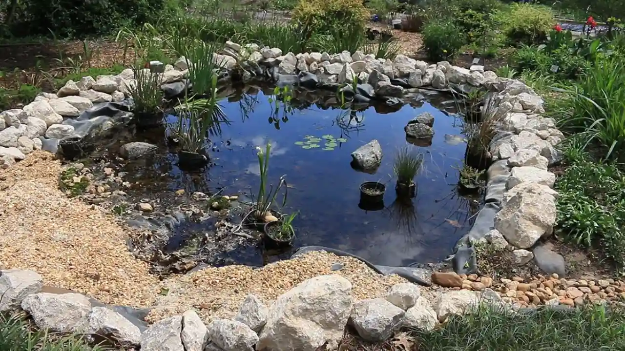 Backyard pond on a slope